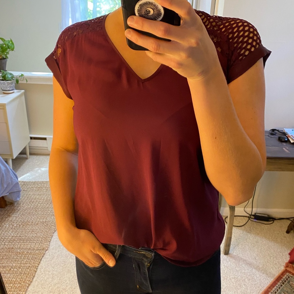 Express Maroon Silky Blouse
